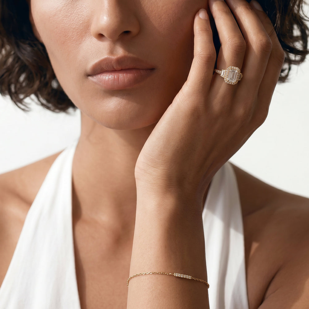 The Steinman Ring with Emerald Cut Diamond in 14KT Rose Gold view 4

