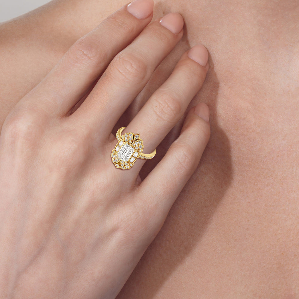 Model Wearing The Spire Ring with Lab Grown Diamond view