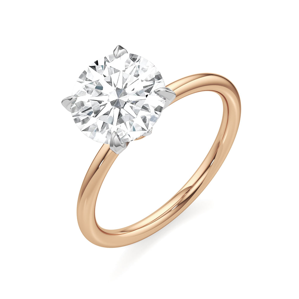 The W Classic Engagement Ring with Round Cut Diamond in 14KT Rose Gold & Platinum view 4
