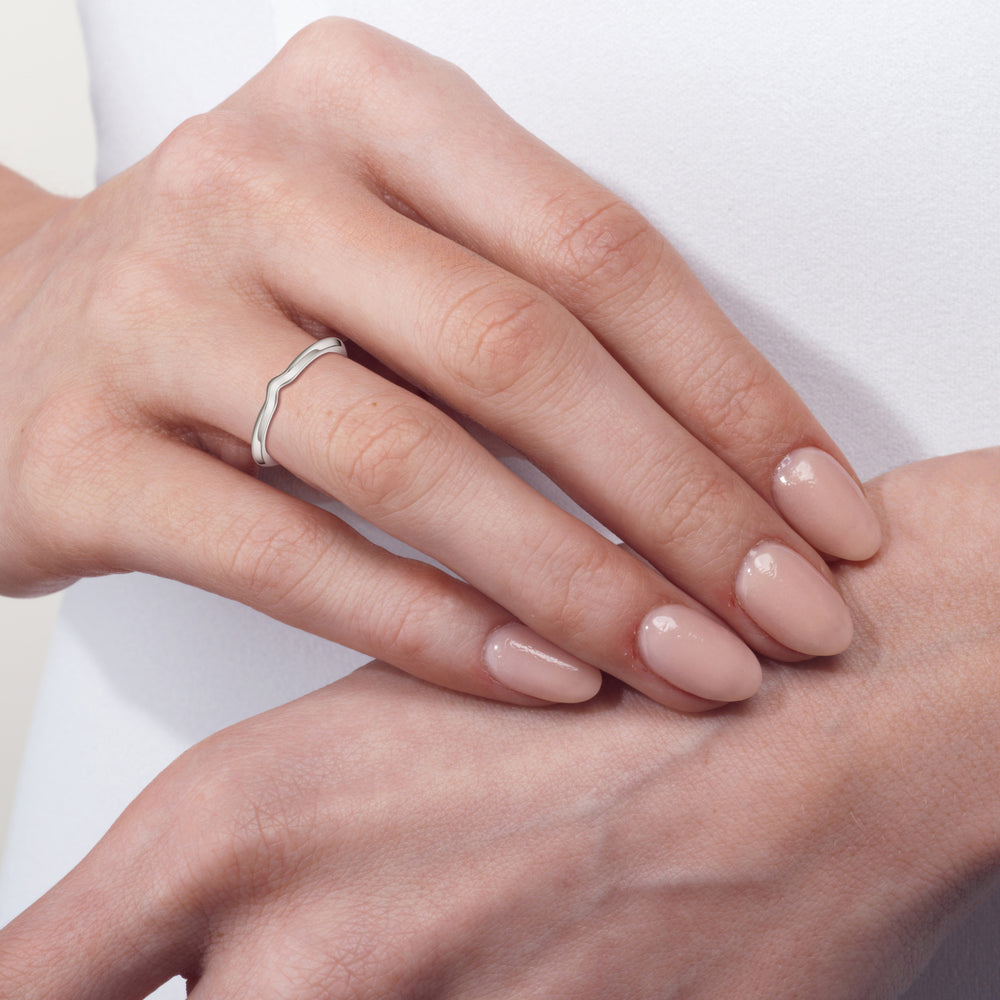 Model Wearing The W Evolution Wedding Band view