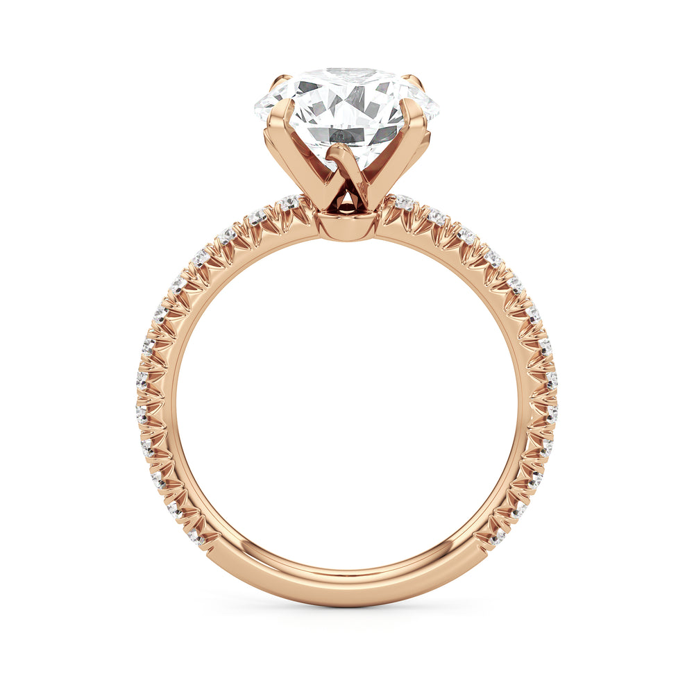 The W Pavé Engagement Ring with Round Cut Diamond in 14KT Rose Gold view 3
