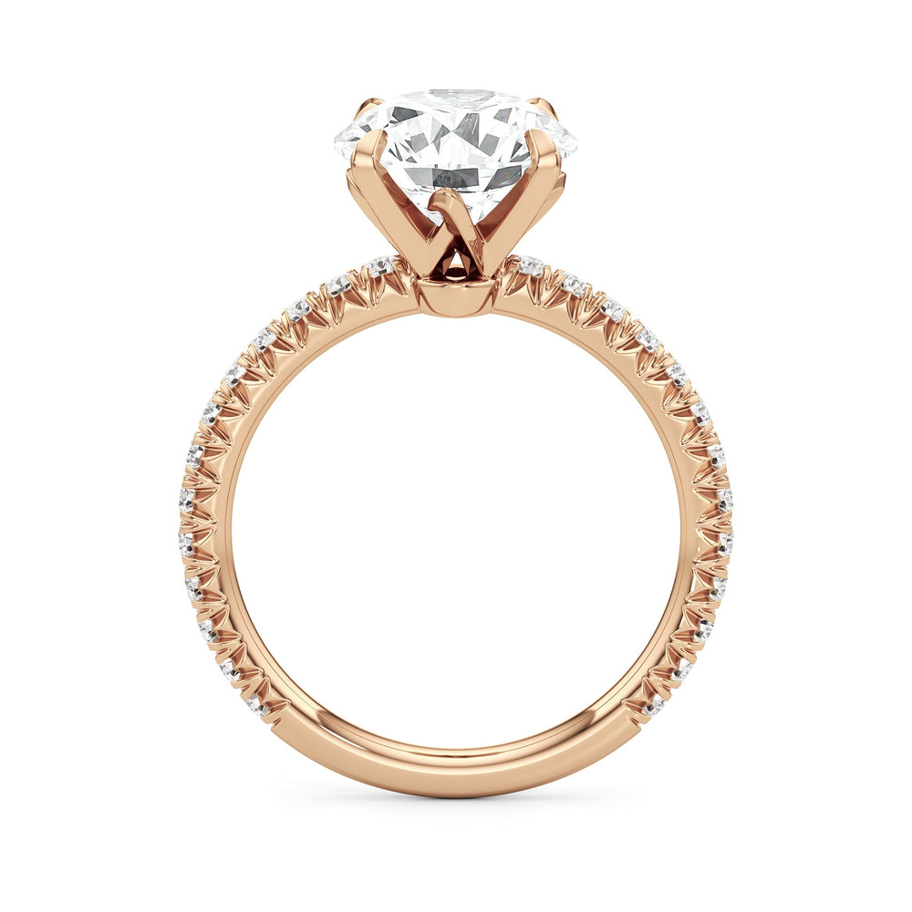 The W Pavé Engagement Ring with Round Cut Diamond in 14KT Rose Gold view 5
