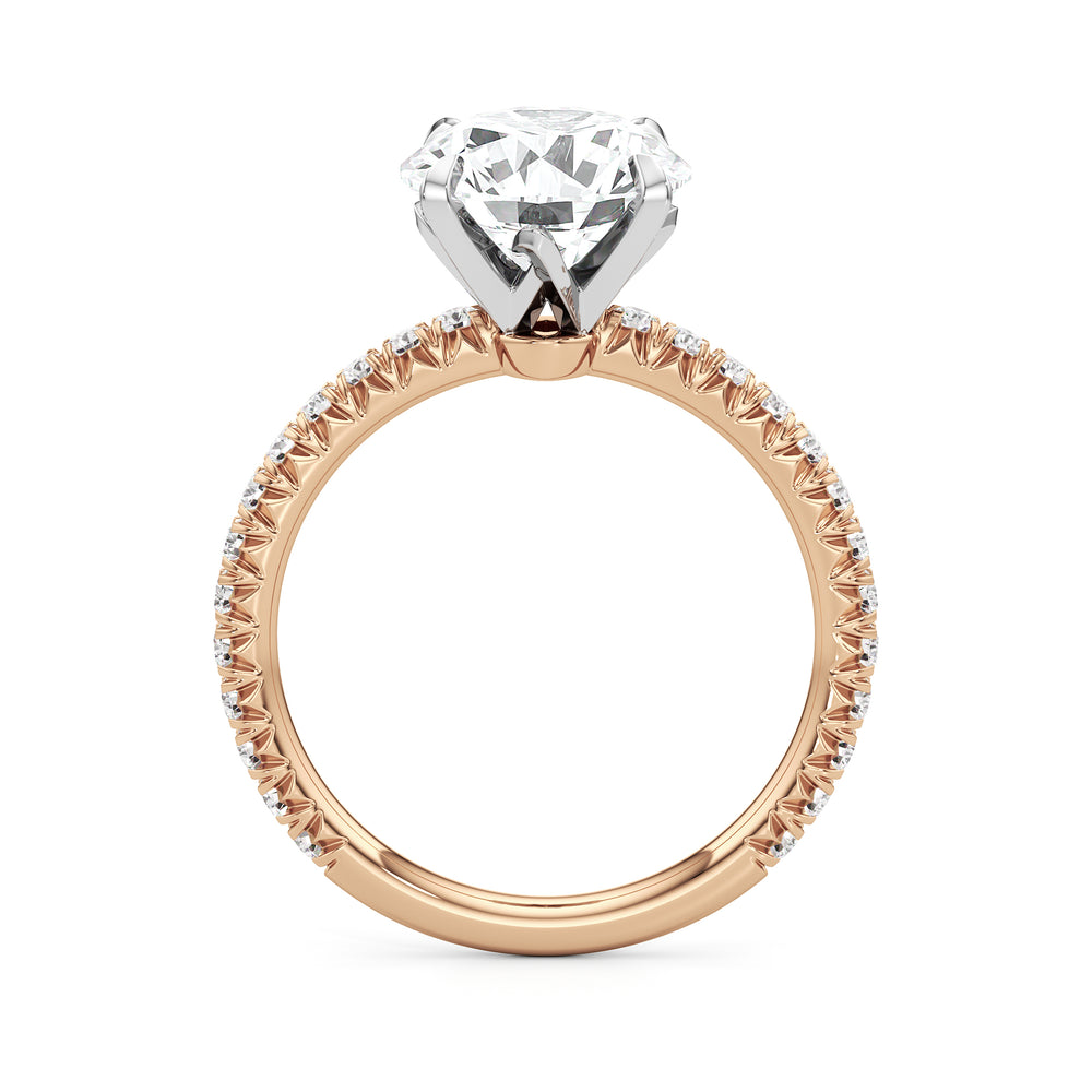 The W Pavé Engagement Ring with Round Cut Diamond in 14KT Rose Gold & Platinum view 3
