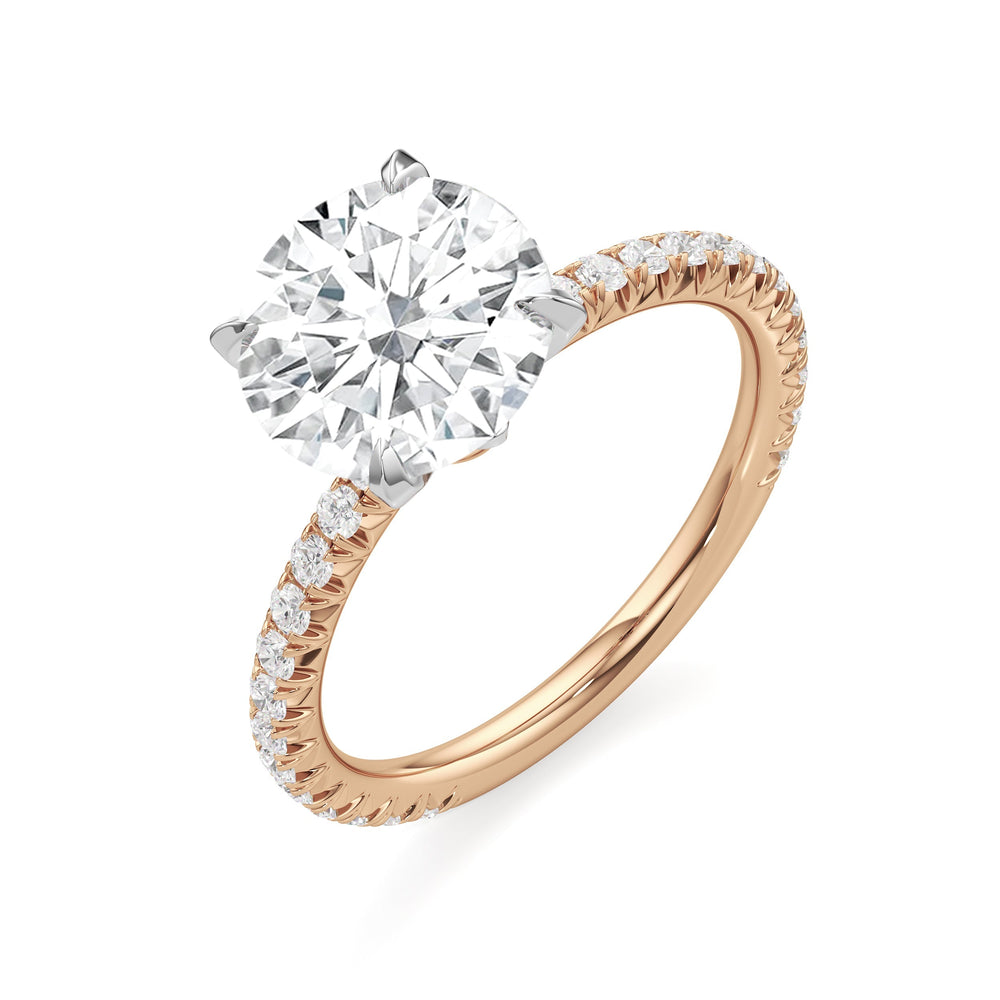 The W Pavé Engagement Ring with Round Cut Diamond in 14KT Rose Gold & Platinum view 6
