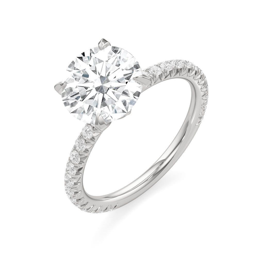 The W Pavé Engagement Ring with Round Cut Diamond in 14KT Platinum view 4
