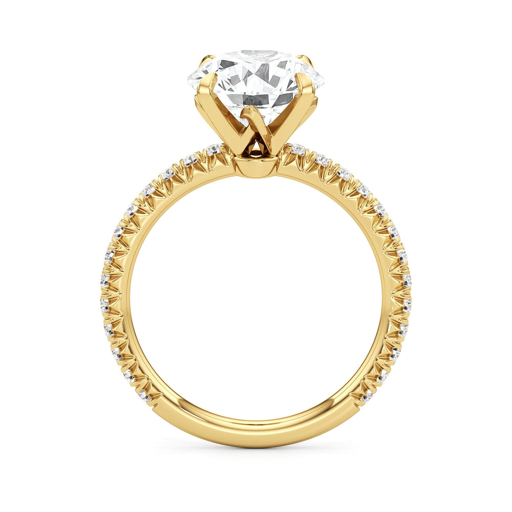 The W Pavé Engagement Ring with Round Cut Diamond in 14KT Yellow Gold view 5
