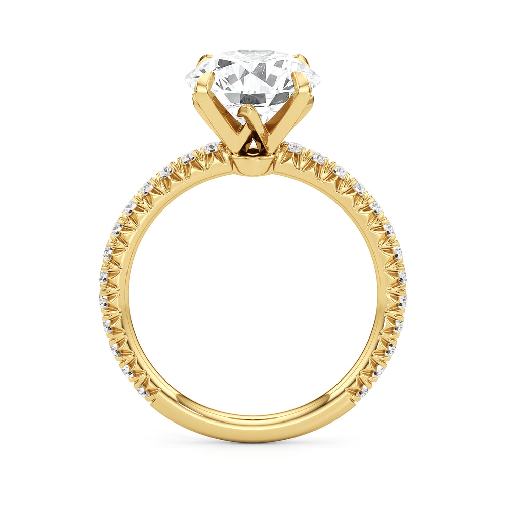 The W Pavé Engagement Ring with Round Cut Diamond in 14KT Yellow Gold view 3
