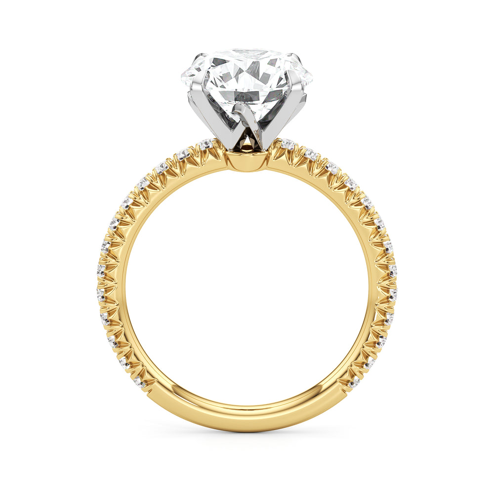 The W Pavé Engagement Ring with Round Cut Diamond in 14KT Yellow Gold & Platinum view 3
