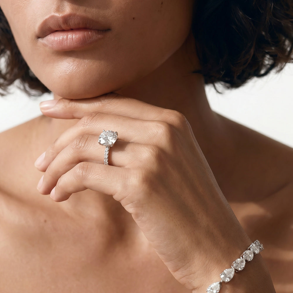 The W Pavé Engagement Ring with Oval Cut Diamond in 14KT Rose Gold view 4
