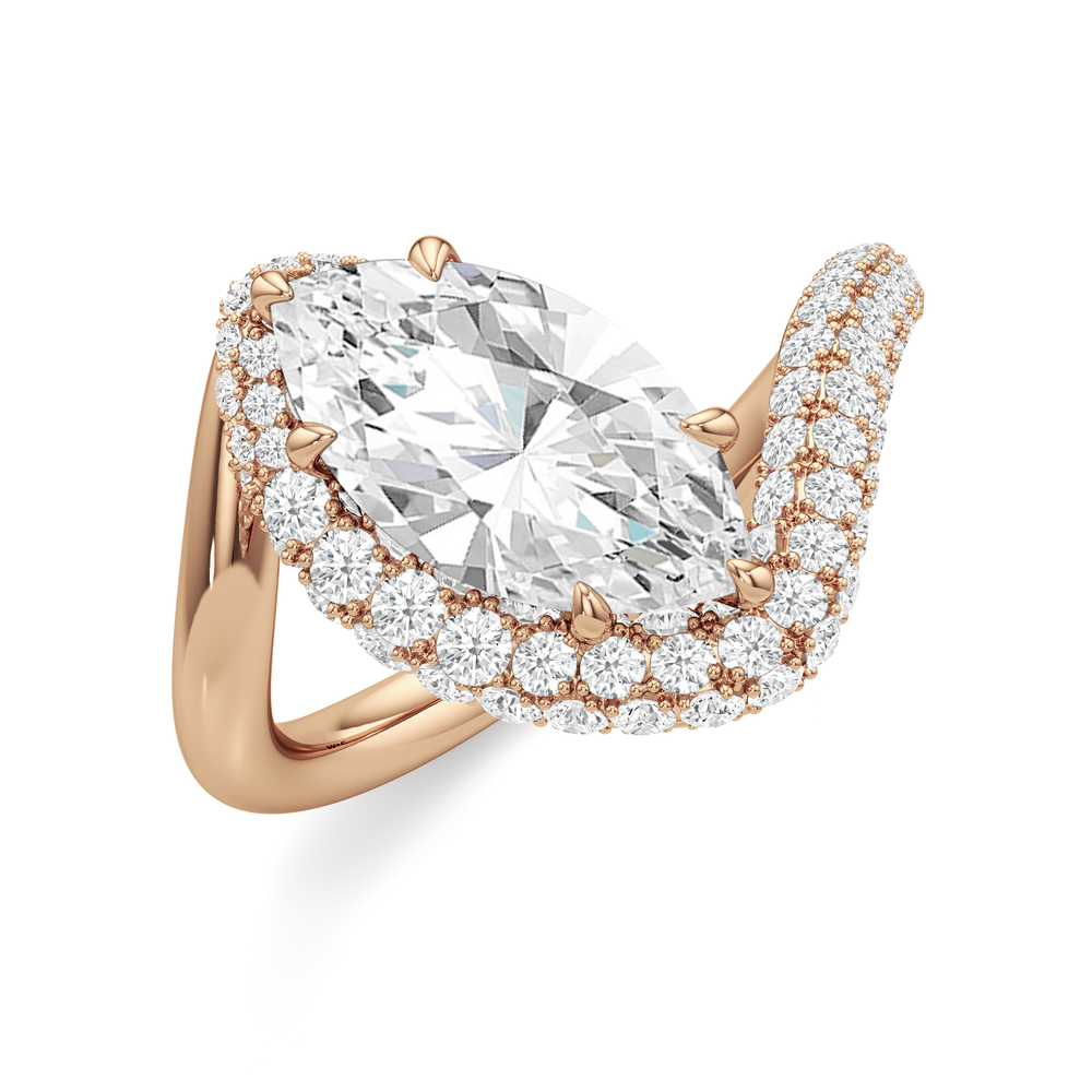 The Crest Engagement Ring with Marquise Cut Diamond in 14KT Rose Gold view 3
