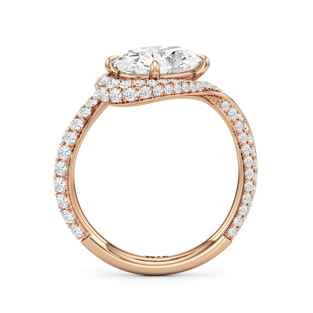 The Cascade Engagement Ring with Oval Cut Diamond in 14KT Rose Gold view 2
