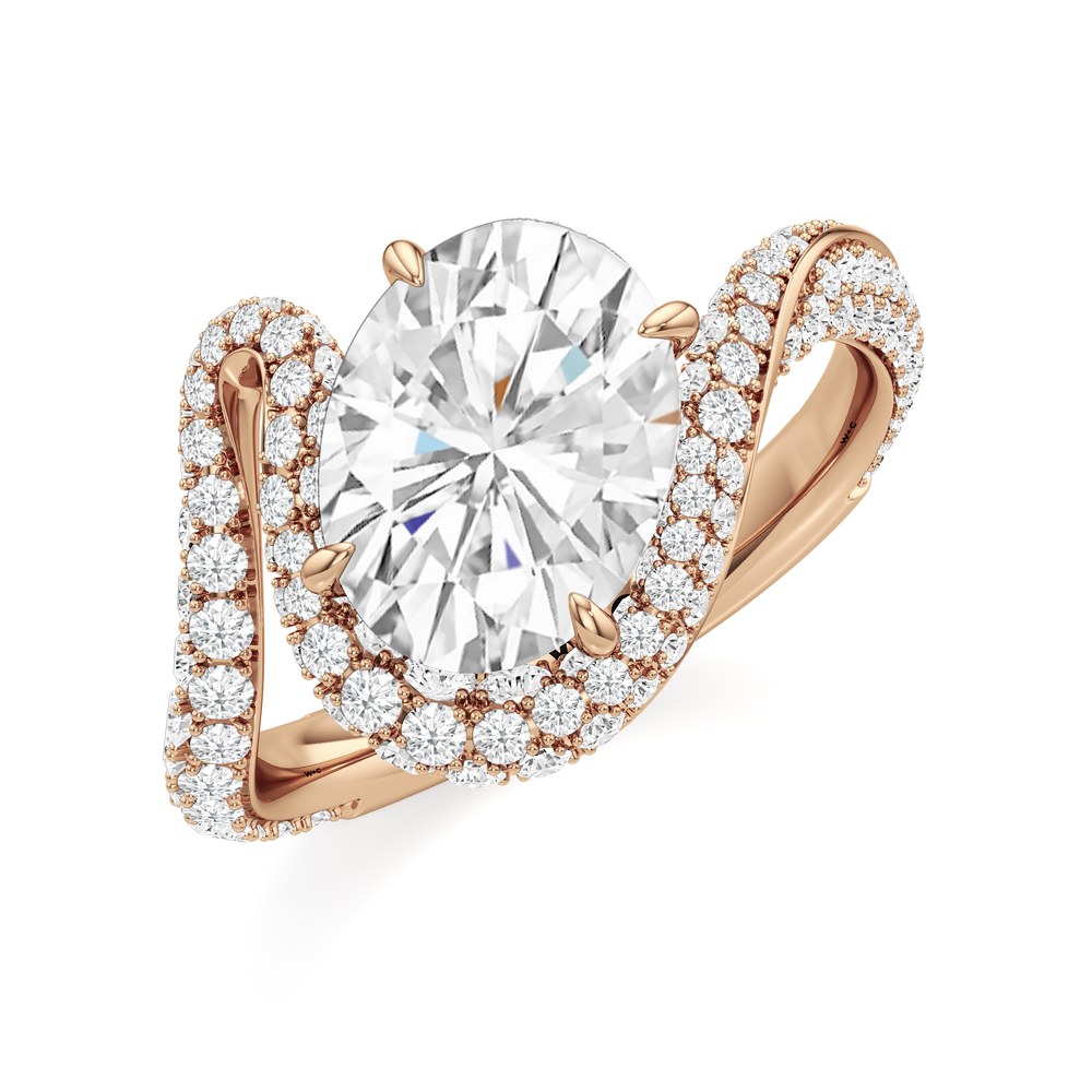The Cascade Engagement Ring with Oval Cut Diamond in 14KT Rose Gold view 3
