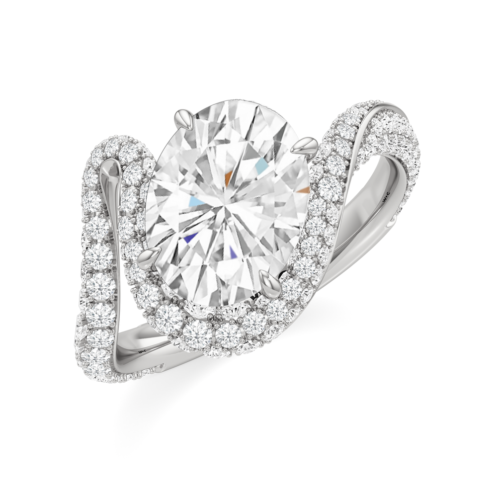 The Cascade Engagement Ring with Oval Cut Diamond in 14KT Platinum view 3
