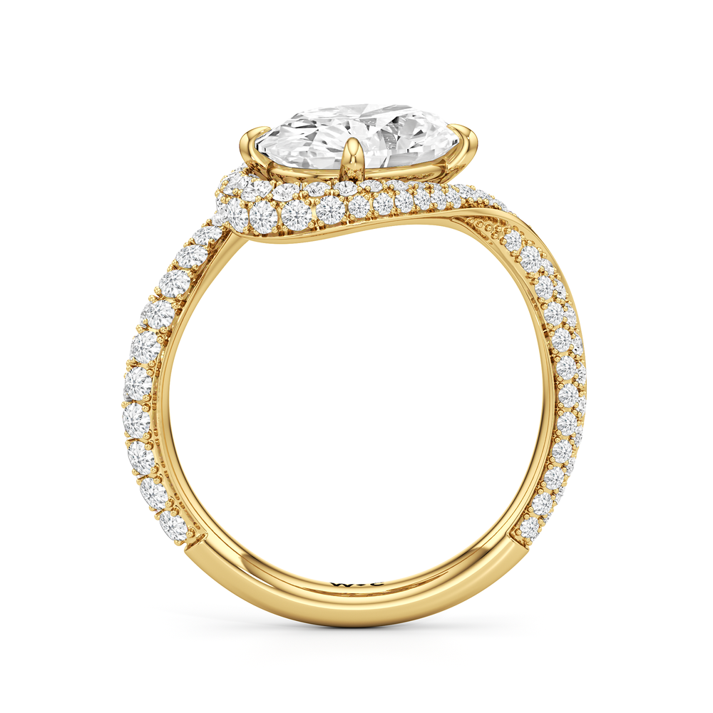 The Cascade Engagement Ring with Oval Cut Diamond in 14KT Yellow Gold view 2
