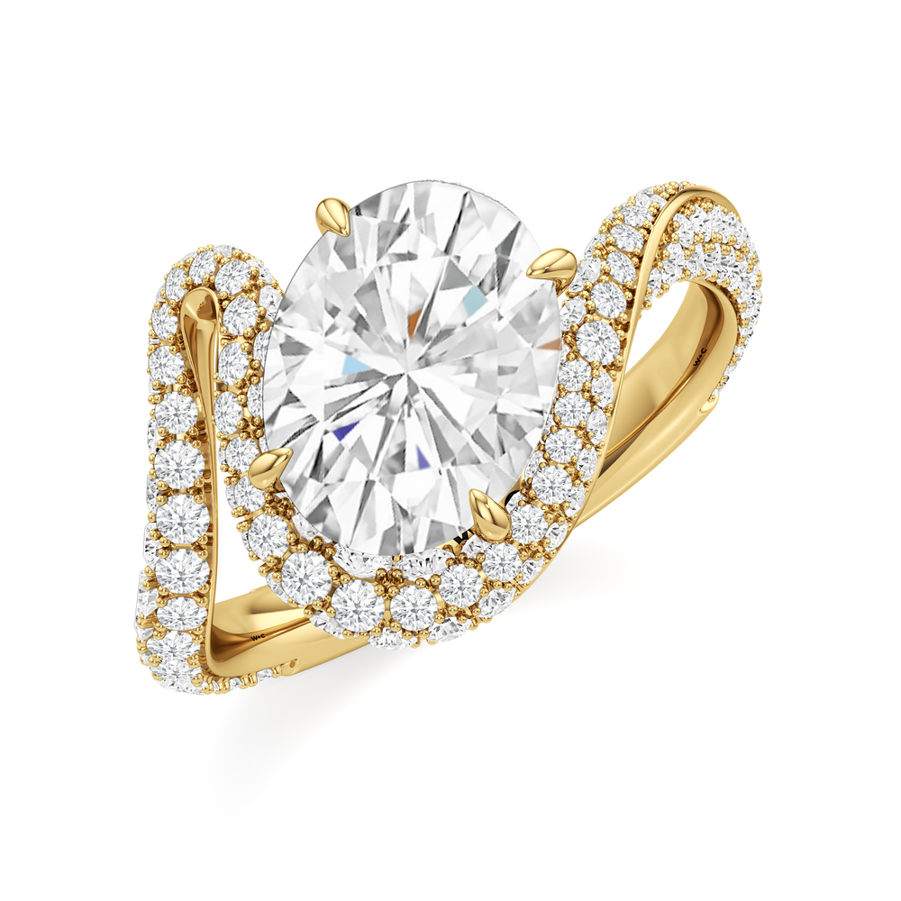 The Cascade Engagement Ring with Oval Cut Diamond in 14KT Yellow Gold view 3
