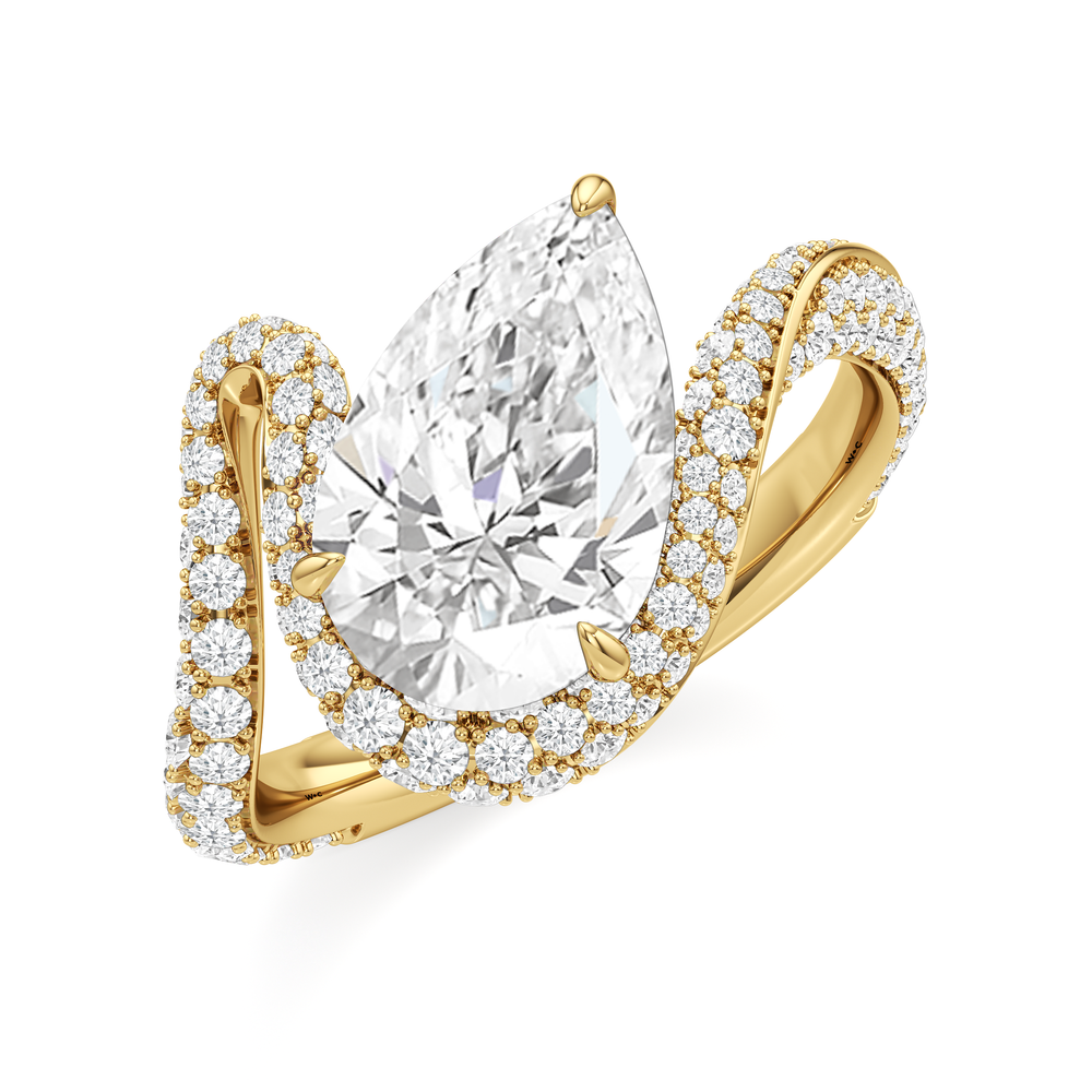 The Cascade Engagement Ring with Pear Cut Diamond in 14KT Yellow Gold view 3
