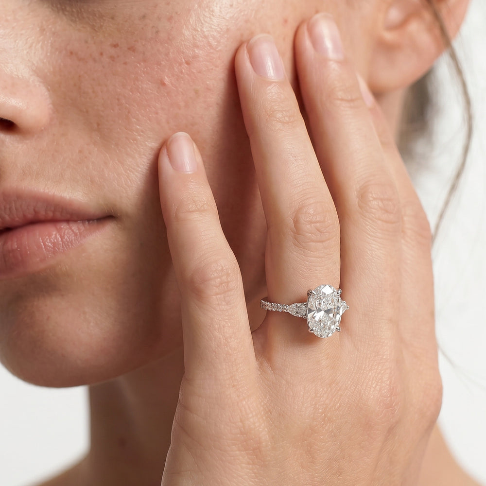 The Cassatt Pear Three Stone Engagement Ring with Pear Cut Diamond in 14KT Rose Gold view 3
