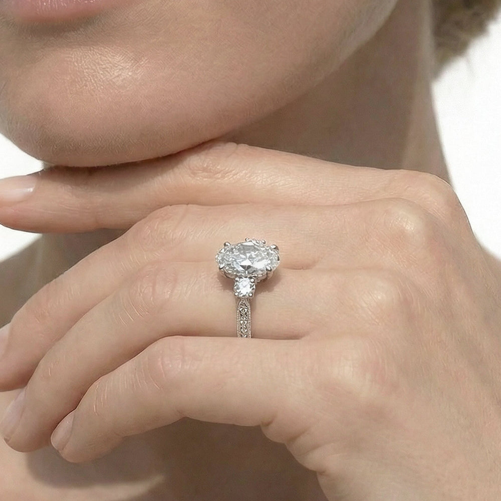 The Seraphine Round Three Stone Ring with Round Cut Diamond in 14KT Rose Gold view 4
