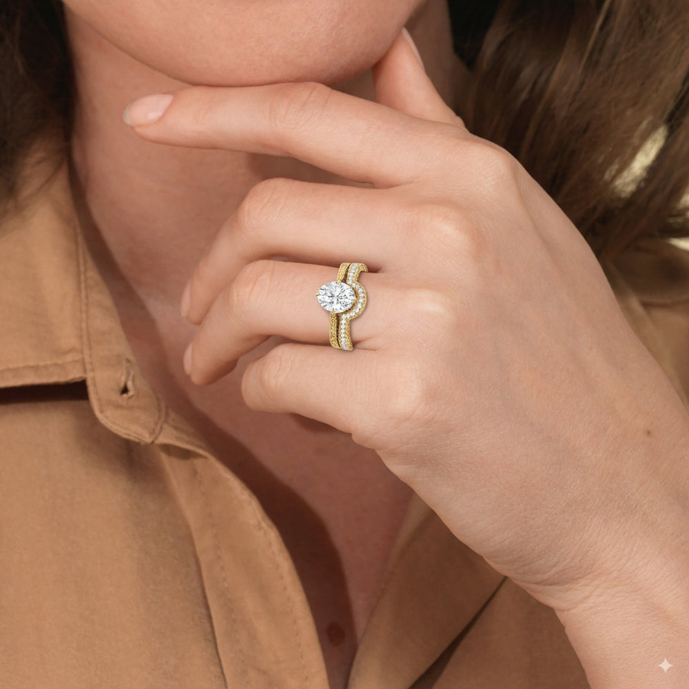 Model Wearing The Elodie Diamond Wedding Band view
