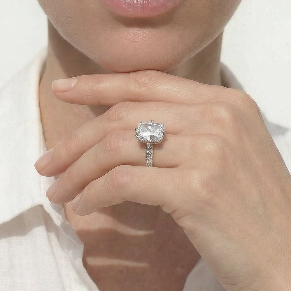 The Seraphine Low-Profile Ring with Emerald Cut Diamond in 14KT Yellow Gold view 3
