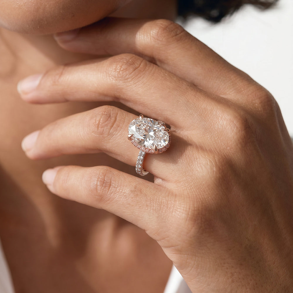 The Peony Ring with Oval Cut Diamond in 14KT White & Rose Gold view 2

