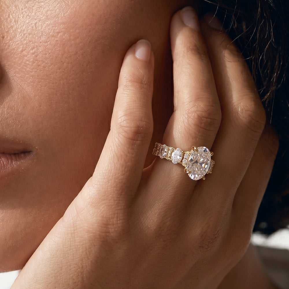 The Fulton Oval Ring with Round Cut Diamond in 14KT Yellow Gold view 3
