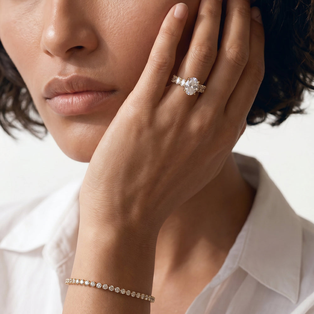 The Fulton Oval Ring with Round Cut Diamond in 14KT Yellow Gold view 4
