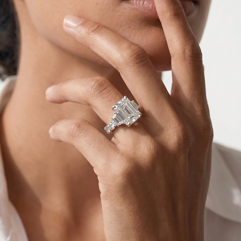 Emerald Cut The Fulton Three Stone Trapezoid Ring with Lab Grown Diamond in 14KT Yellow Gold view 3
