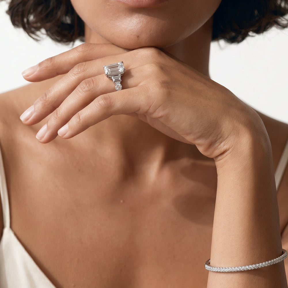 Radiant Cut The Fulton Three Stone Trapezoid Ring with Lab Grown Diamond in 14KT Yellow Gold view 5
