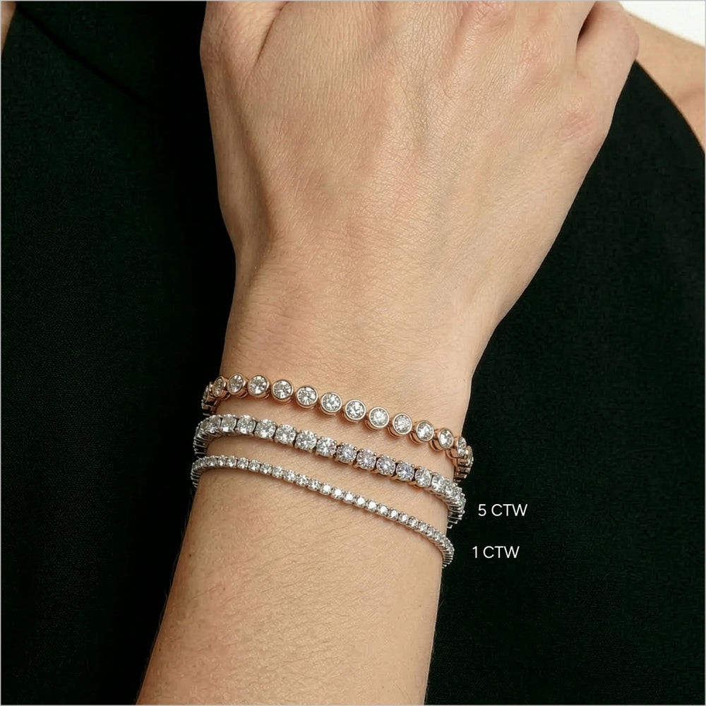 Four Prong Lab Diamond Tennis Bracelet with 5 Cut Diamond in 14KT Rose Gold view 5
