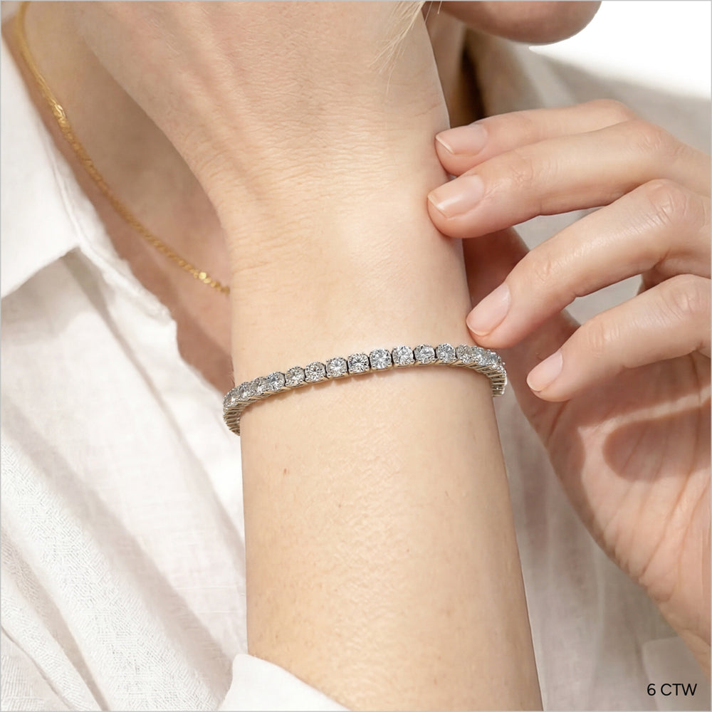 Four Prong Lab Diamond Tennis Bracelet with 6 Cut Diamond in 14KT White Gold view 2
