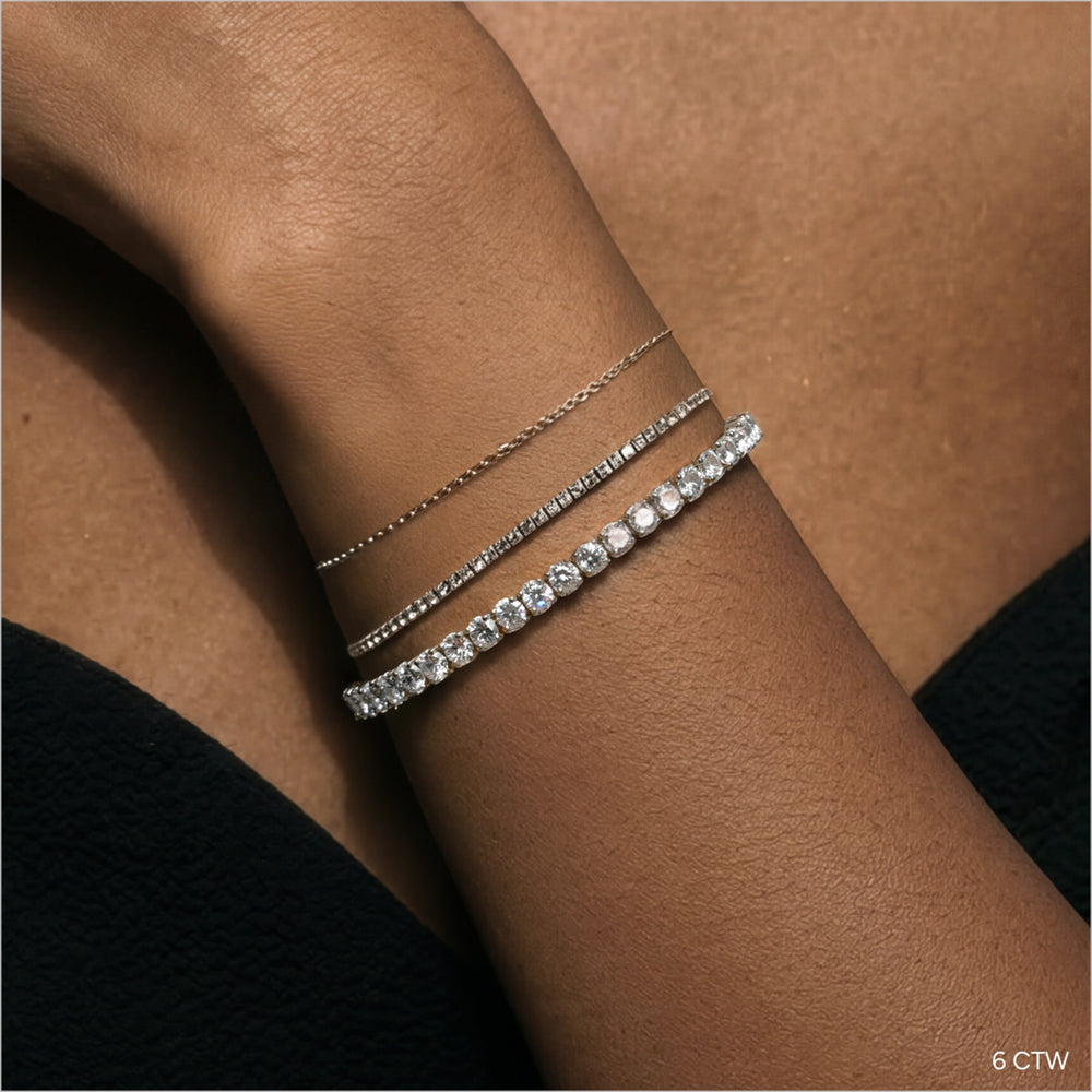 Four Prong Lab Diamond Tennis Bracelet with 6 Cut Diamond in 14KT White Gold view 4
