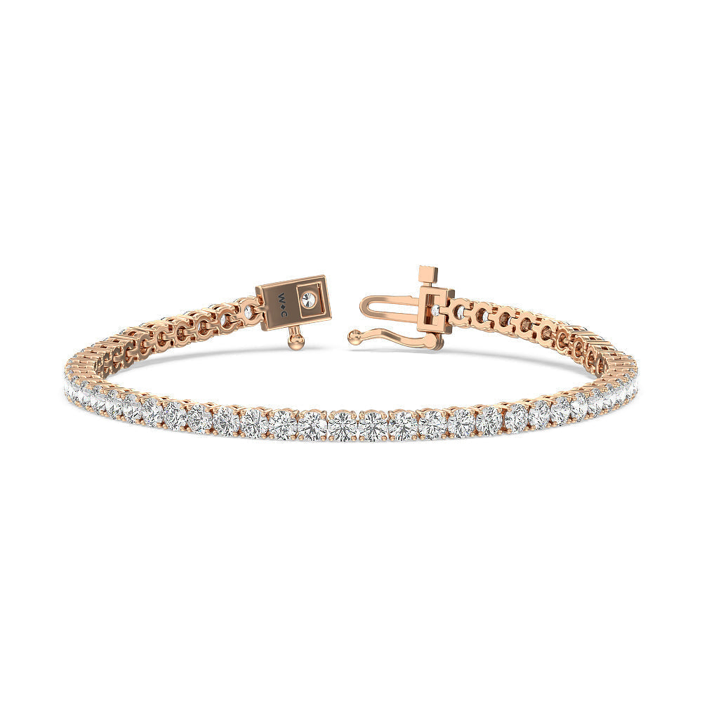 Four Prong Lab Diamond Tennis Bracelet with 6 Cut Diamond in 14KT Rose Gold view 1
