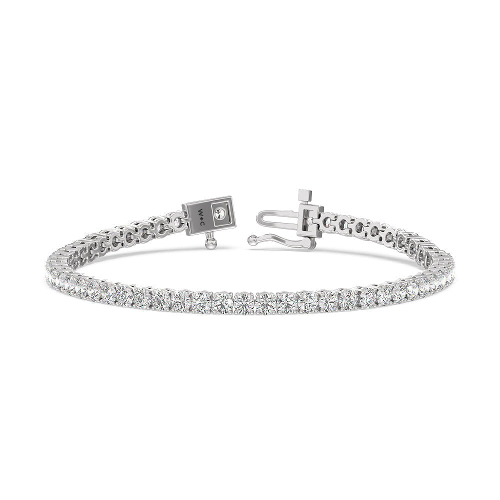 Four Prong Lab Diamond Tennis Bracelet with 6 Cut Diamond in 14KT White Gold view 1
