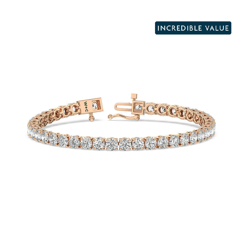 Four Prong Lab Diamond Tennis Bracelet with 9 Cut Diamond in 14KT Rose Gold view 1
