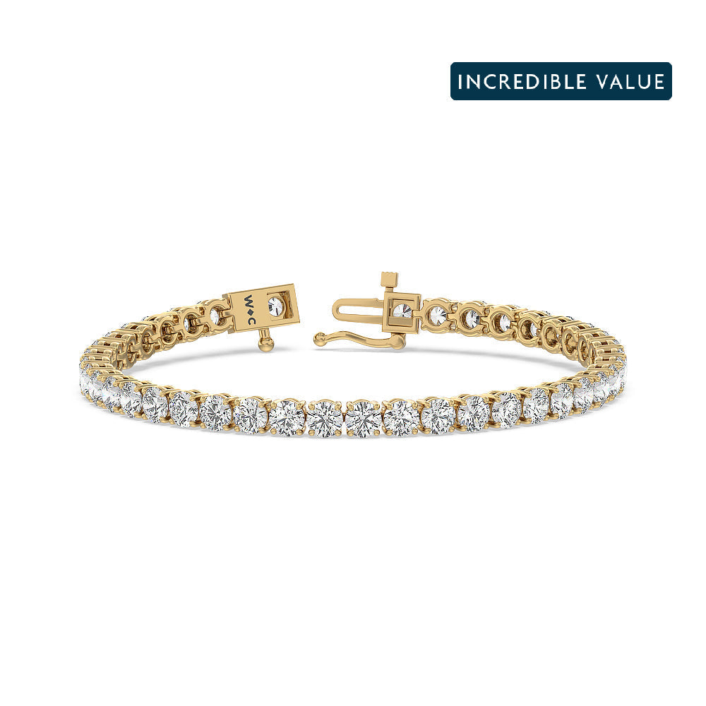 Four Prong Lab Diamond Tennis Bracelet with 9 Cut Diamond in 14KT Yellow Gold view 1
