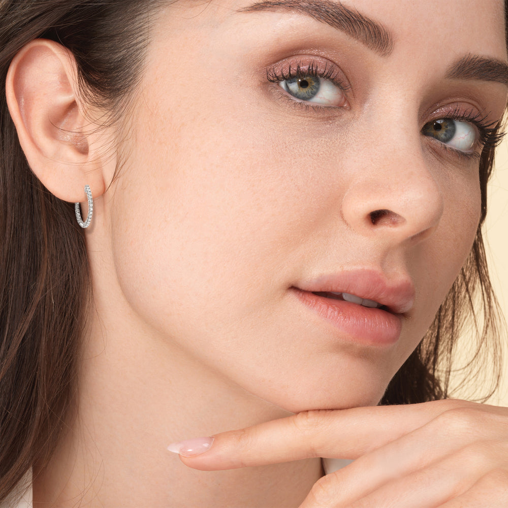 Inside Out Diamond Round Hoops with 14KT White Gold / Natural / 1/2 Cut Diamond in 14KT White Gold / Natural / 1/2 view 3
