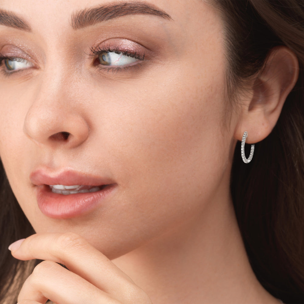 Inside Out Diamond Round Hoops with 14KT White Gold / Natural / 1 Cut Diamond in 14KT White Gold / Natural / 1 view 2
