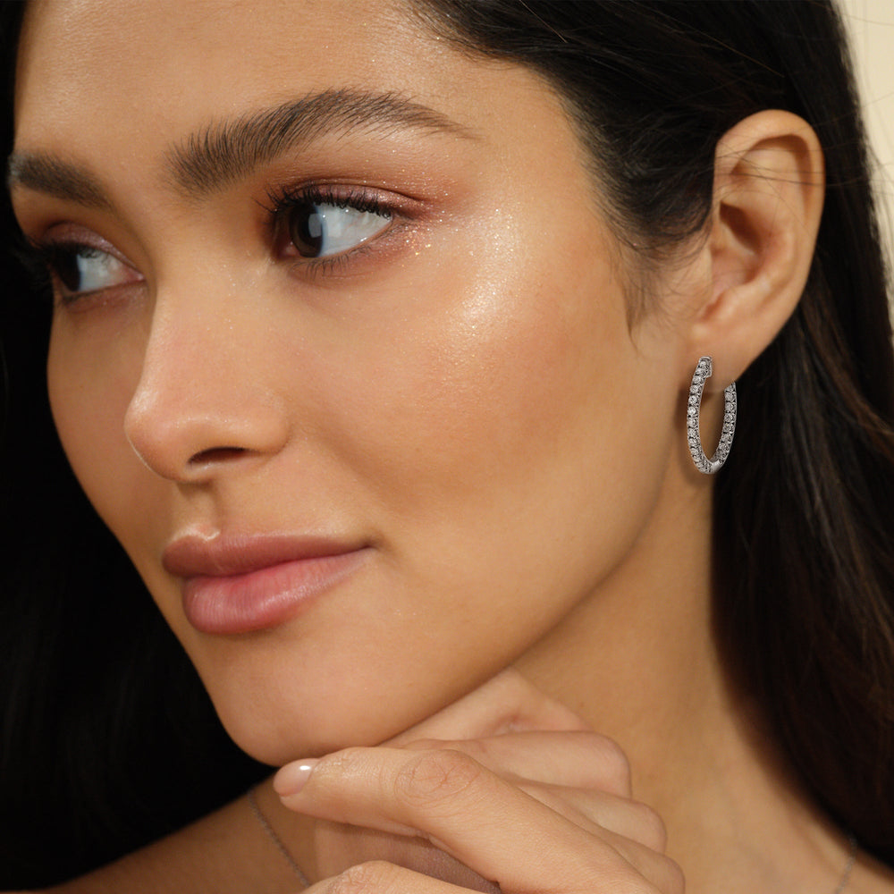 Inside Out Diamond Round Hoops with 14KT White Gold / Natural / 2 Cut Diamond in 14KT White Gold / Natural / 2 view 2
