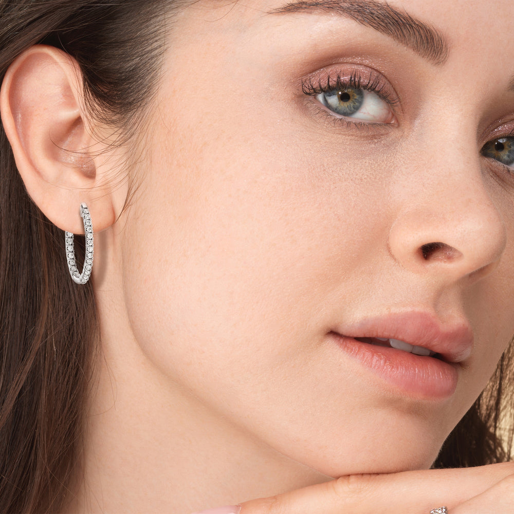Inside Out Diamond Oval Hoops with 14KT White Gold / Lab / 1 1/2 Cut Diamond in 14KT White Gold / Lab / 1 1/2 view 3
