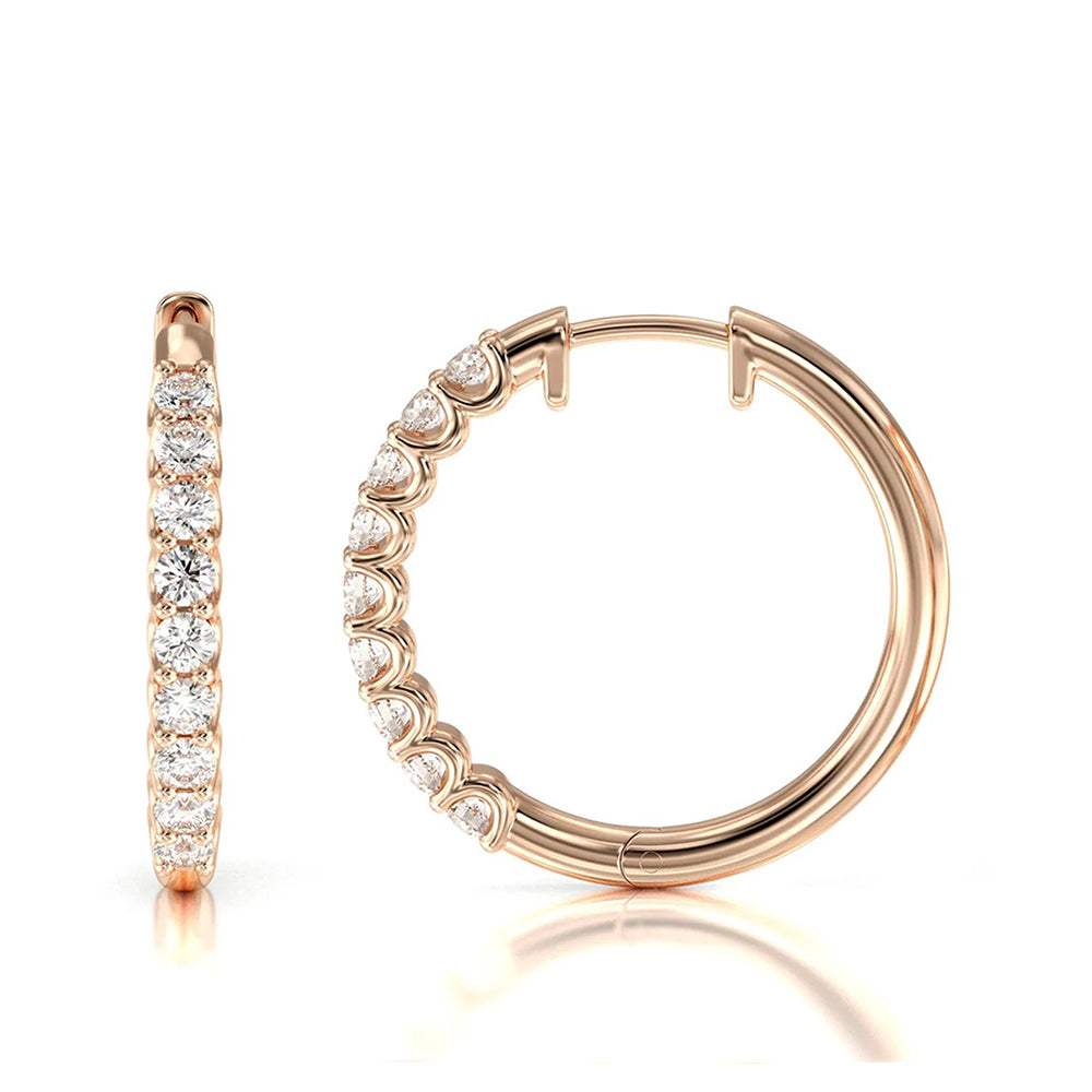 Diamond Hoop Earrings with 14KT Rose Gold / Lab / 1/2 Cut Diamond in 14KT Rose Gold / Lab / 1/2 view 4
