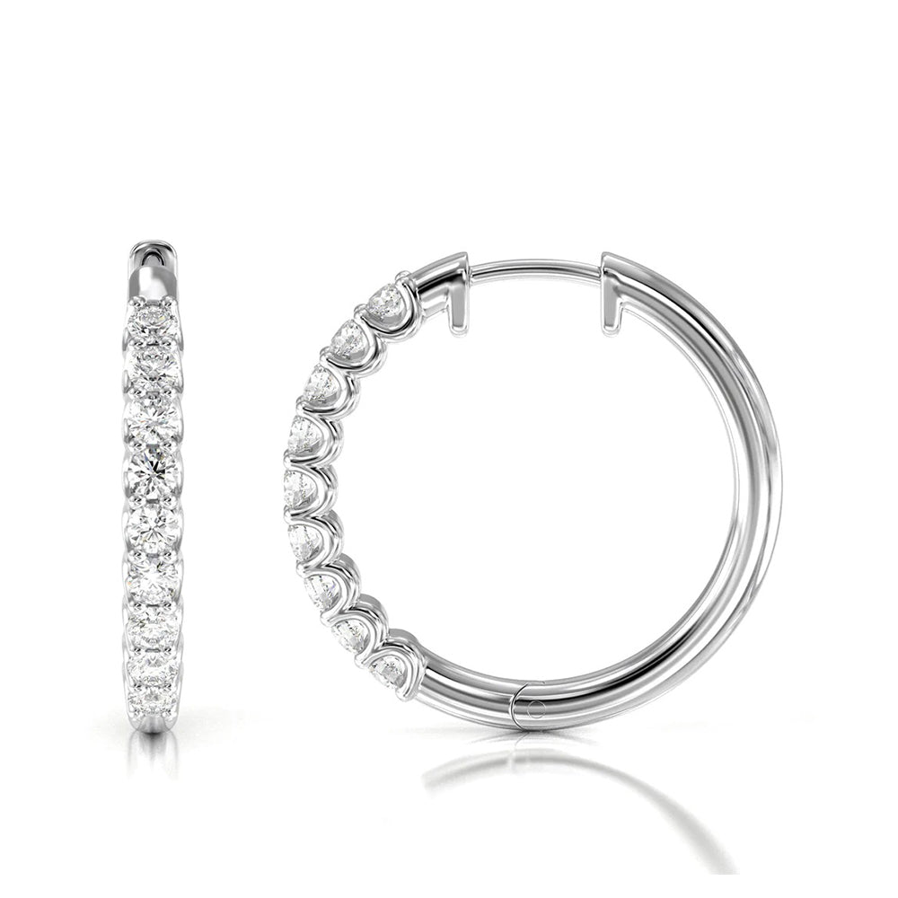 Diamond Hoop Earrings with 14KT White Gold / Lab / 1/2 Cut Diamond in 14KT White Gold / Lab / 1/2 view 4
