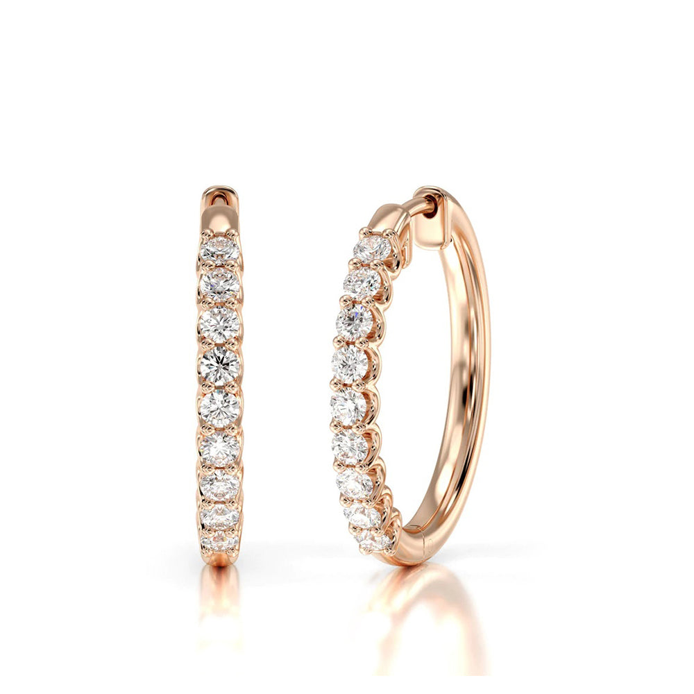 Diamond Hoop Earrings with 14KT Rose Gold / Lab / 1/2 Cut Diamond in 14KT Rose Gold / Lab / 1/2 view 1
