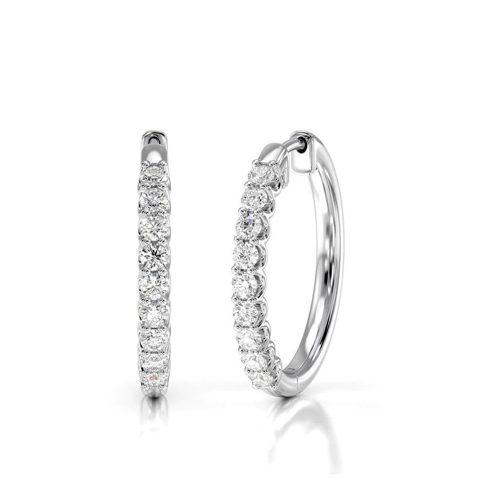 Diamond Hoop Earrings with 14KT White Gold / Lab / 1/2 Cut Diamond in 14KT White Gold / Lab / 1/2 view 1

