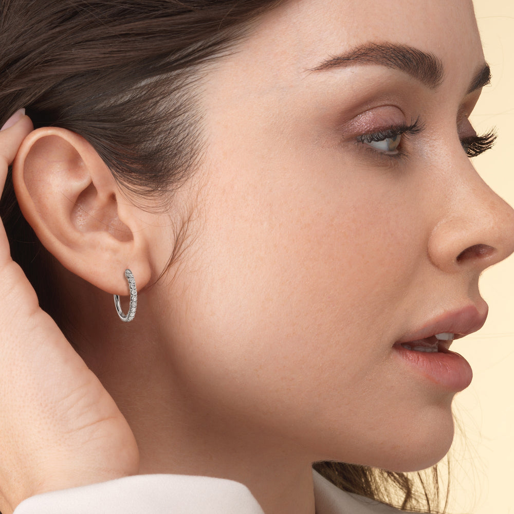 Diamond Hoop Earrings with 14KT Yellow Gold / Lab / 1 Cut Diamond in 14KT Yellow Gold / Lab / 1 view 3
