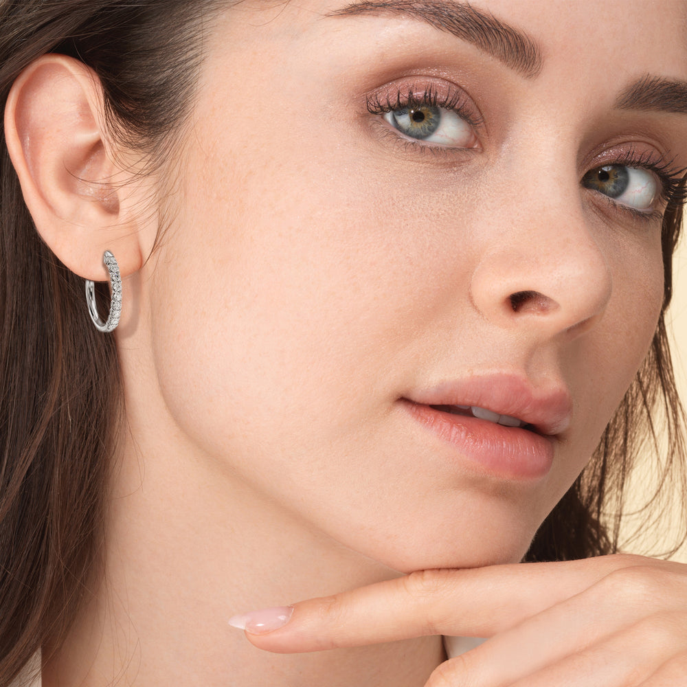 Diamond Hoop Earrings with 14KT Rose Gold / Lab / 1 1/2 Cut Diamond in 14KT Rose Gold / Lab / 1 1/2 view 3
