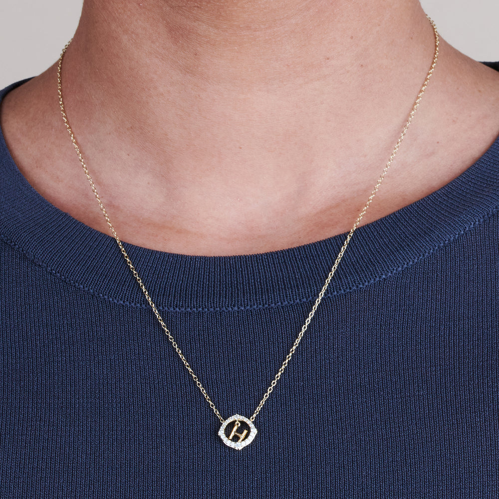 Model Wearing Signature Letter H Necklace view