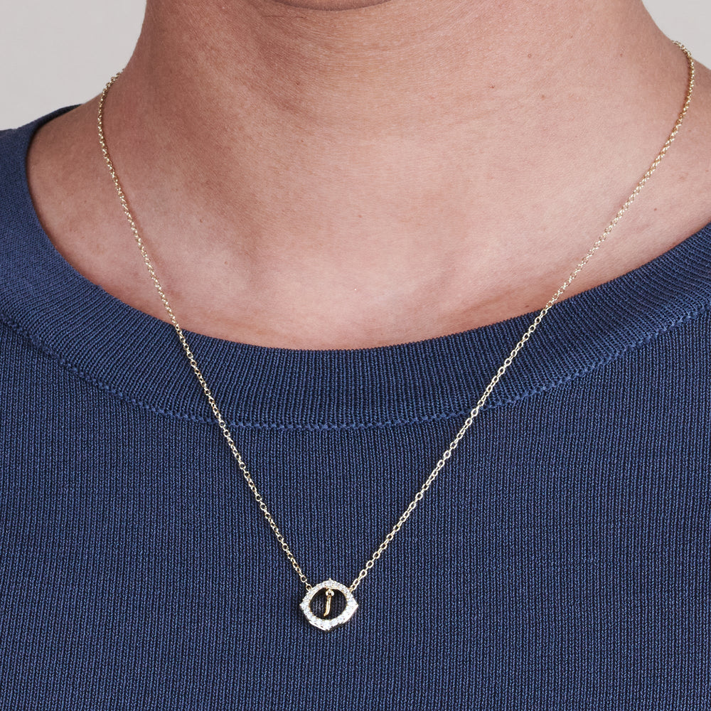Model Wearing Signature Letter J Necklace view