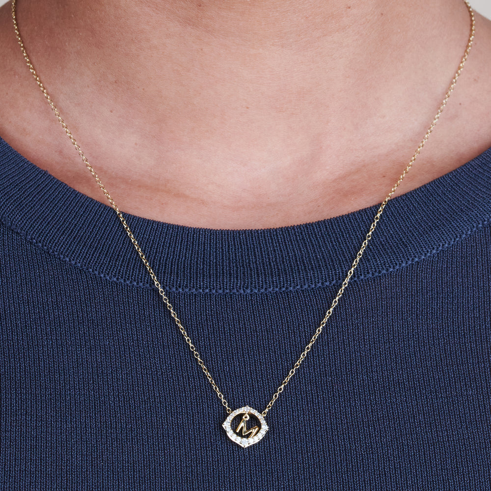 Model Wearing Signature Letter M Necklace view