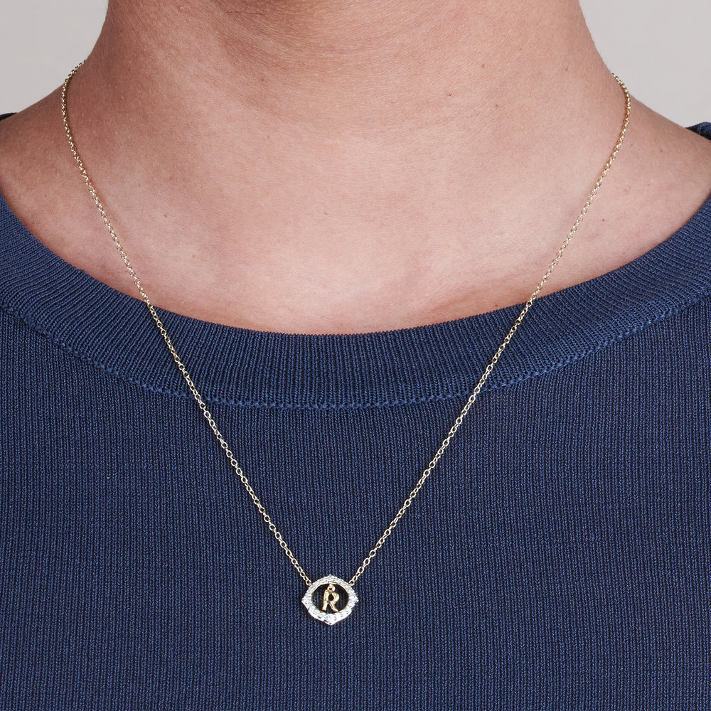 Model Wearing Signature Letter R Necklace view